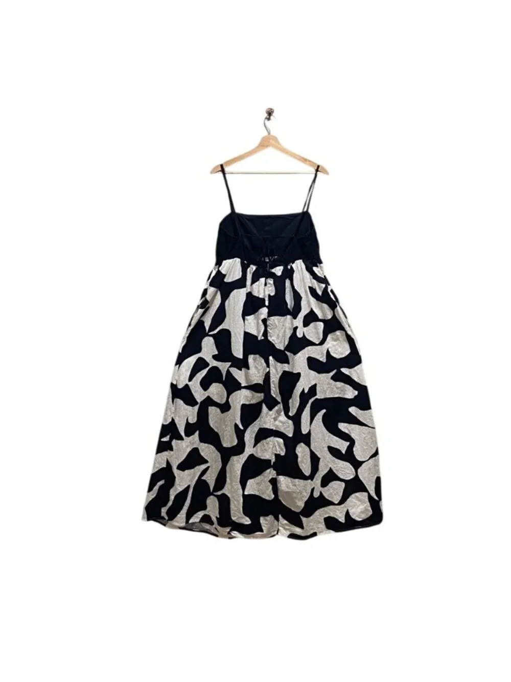 Abercrombie & Fitch Tie Back Babydoll Maxi Dress Black/White Size L Coastal Boho